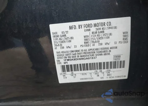 2022 Ford Explorer Xlt z USA, uszkodzony, nr VIN 1FMSK8DH6NGA81937